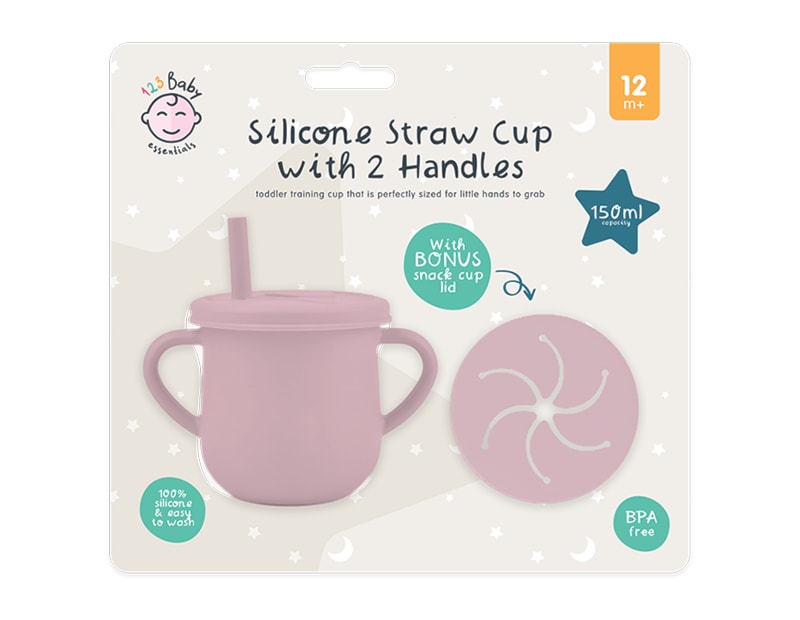 Wholesale Silicone 2 Handle Straw Cup With Snack Cup Lid