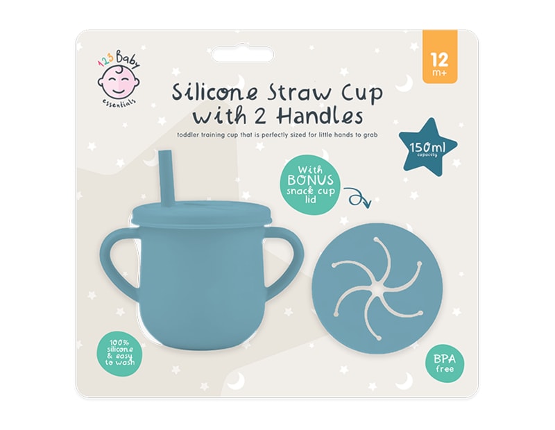 Wholesale Silicone 2 Handle Straw Cup With Snack Cup Lid