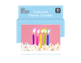 Wholesale Coloured Flame Party Candles 10pk CDU