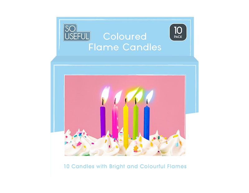 Wholesale Coloured Flame Party Candles 10pk CDU