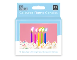 Wholesale Coloured Flame Party Candles 10pk With Clip Strip