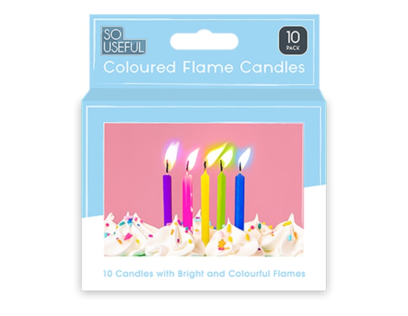 Wholesale Coloured Flame Party Candles 10pk With Clip Strip