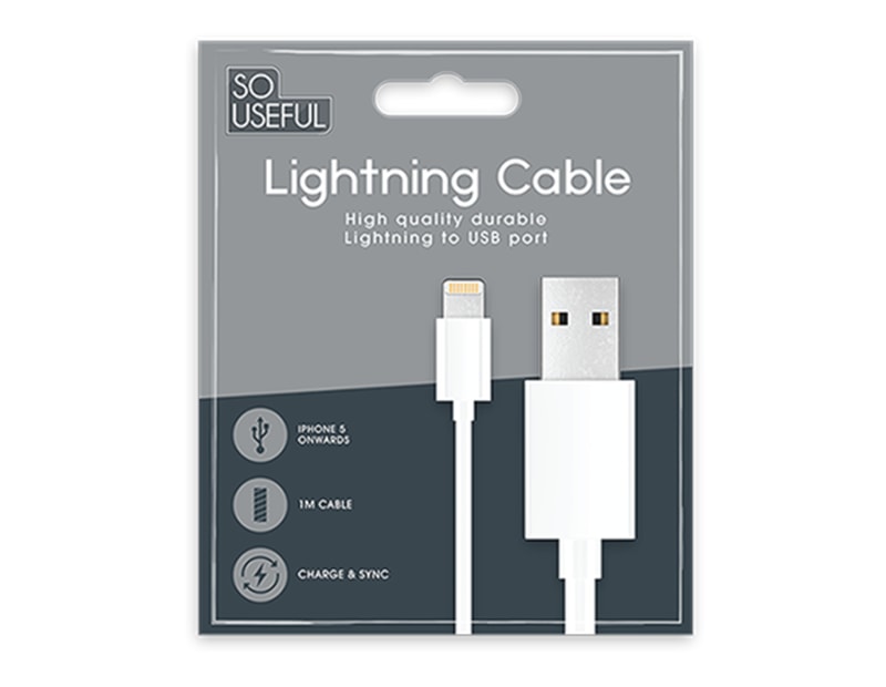 Wholesale Lightning to USB White Cable 1m With Clip Strip