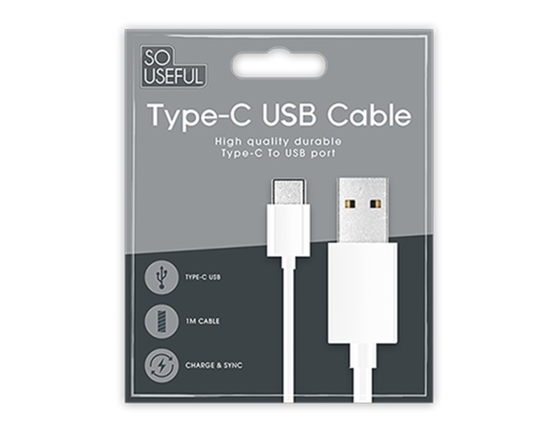 Wholesale Type-C to USB White Cable 1m With Clip Strip