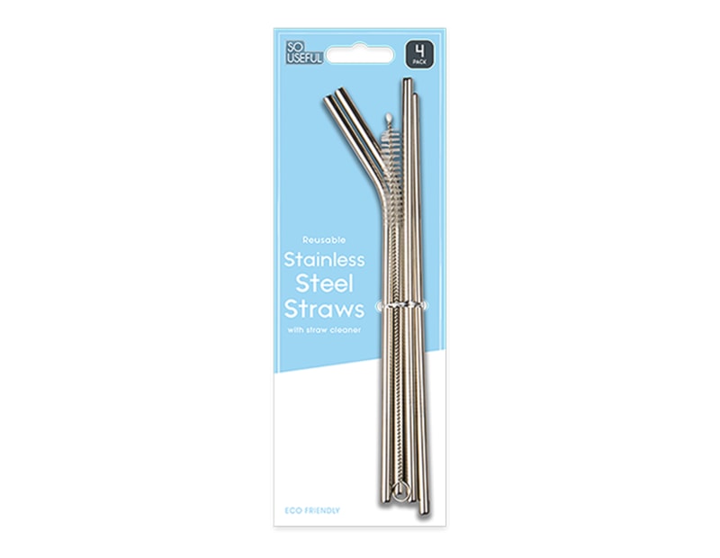 Wholesale Reusable Metal Straw Including Cleaner With Clip Strip