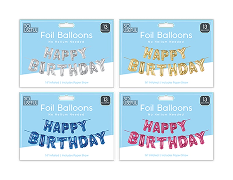 Wholesale Metallic Happy Birthday Foil Balloons With Clip Strip