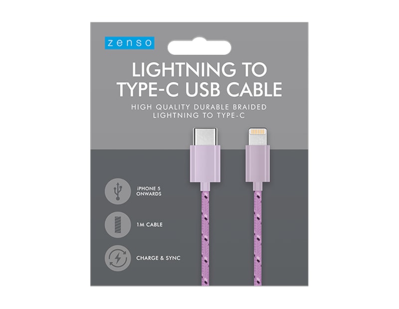 Wholesale Braided Type C To Lightening Cable 1m