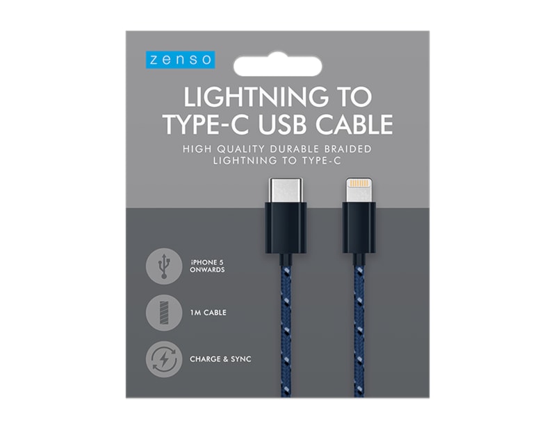 Wholesale Braided Type C To Lightening Cable 1m