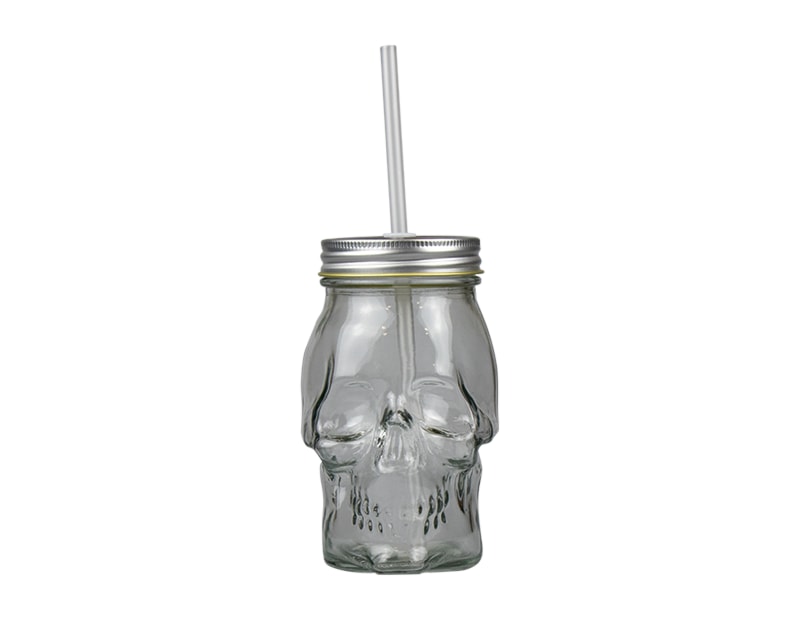 Wholesale skull drinking jar with straw