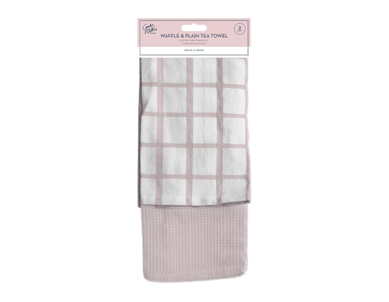 Wholesale Natural Terry Waffle & Plain Tea Towel 2pk