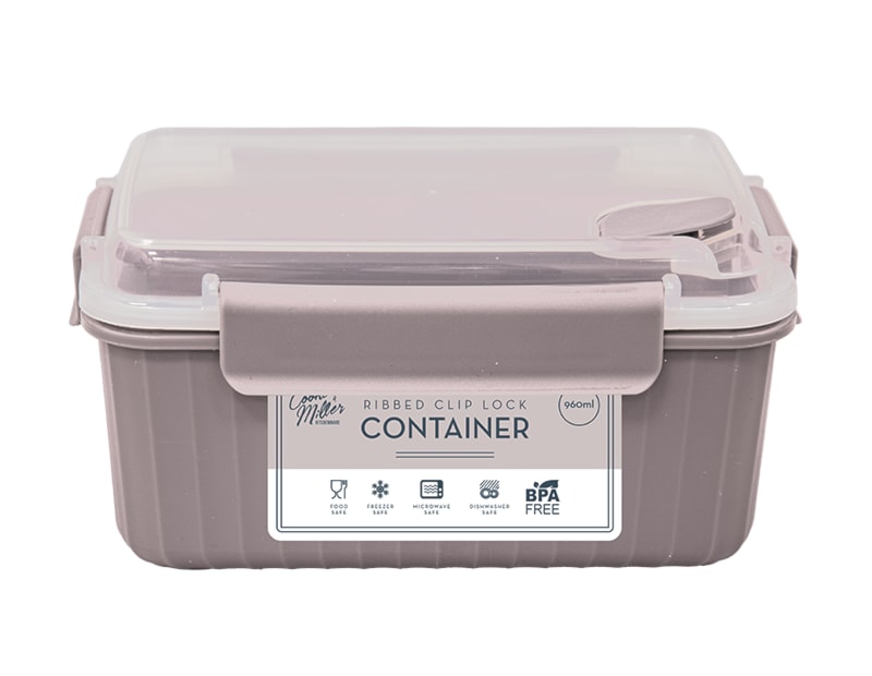 Wholesale Natural Ribbed Clip Lock Container 960ml