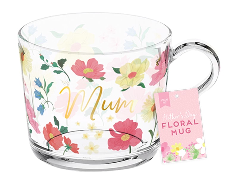 Wholesale Mother's Day Floral Glass Mug