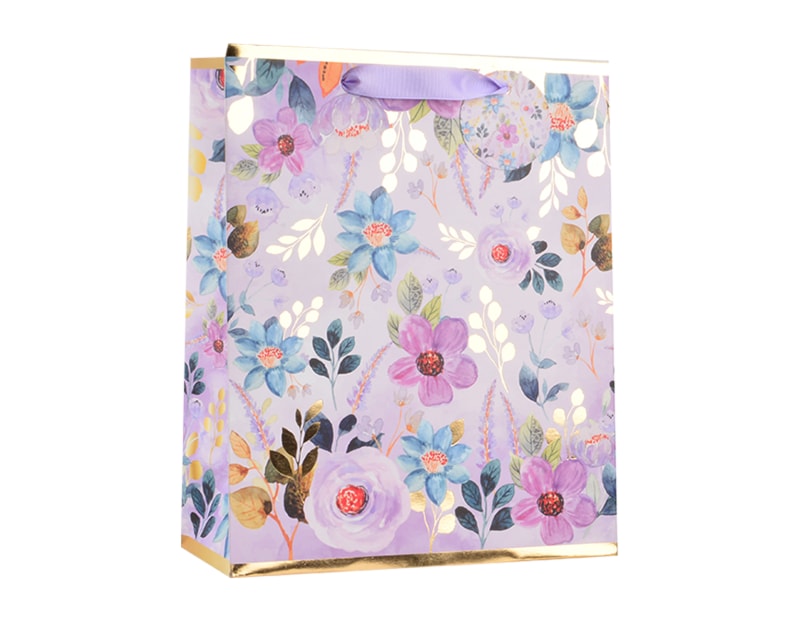 Wholesale Womens Foiled Floral Medium Gift Bag 26x32x12cm