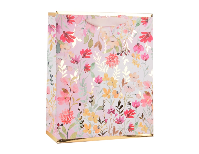 Wholesale Womens Foiled Floral Medium Gift Bag 26x32x12cm