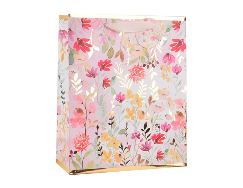 Wholesale Womens Foiled Floral Large Gift Bag 30x42x12cm