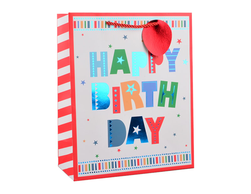 Wholesale Boys Foiled Happy Birthday Medium Gift Bag 26x32x12cm