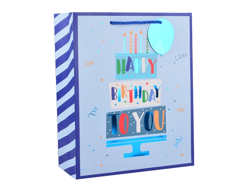 Wholesale Boys Foiled Happy Birthday Medium Gift Bag 26x32x12cm