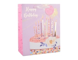 Wholesale Womens Foiled Birthday Cake Medium Gift Bag 26x32x12cm