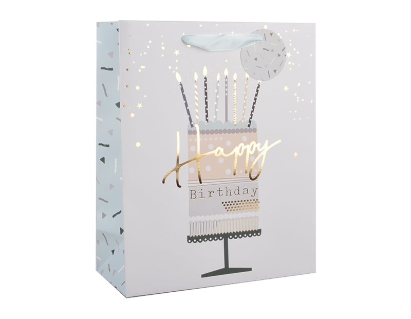 Wholesale Womens Foiled Birthday Cake Large Gift Bag 30x42x12cm