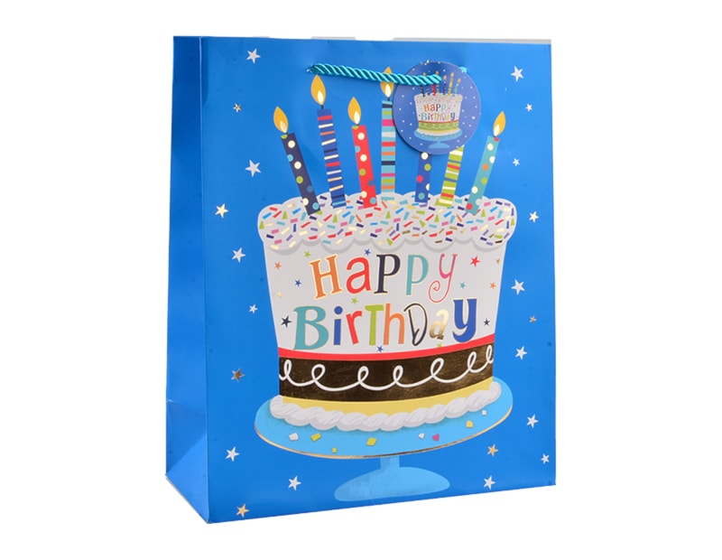 Wholesale Childrens Foiled Birthday Cake Medium Gift Bag 26x32x12cm