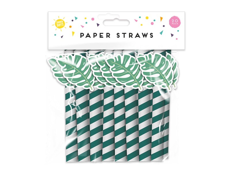 Wholesale Summer Party Paper Straws Leaf 20pk