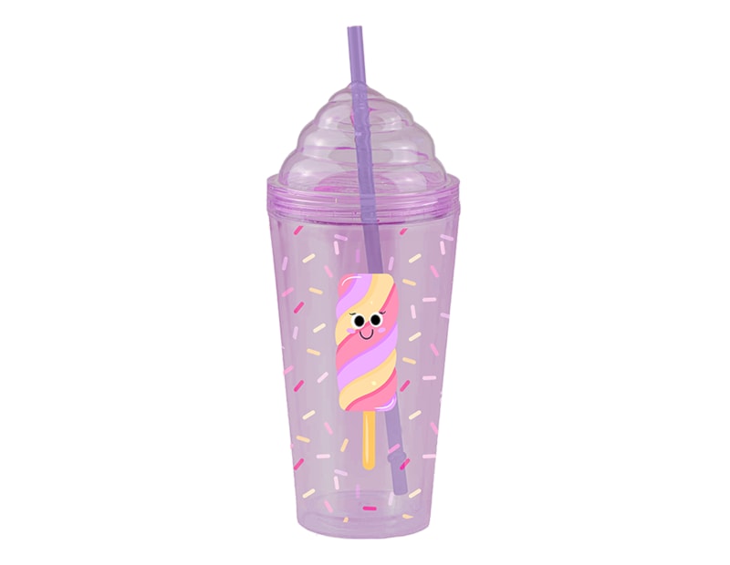 Ice Cream Double Wall Tumbler With Straw