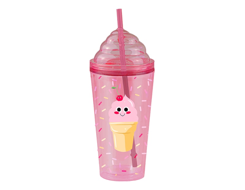 Ice Cream Double Wall Tumbler With Straw