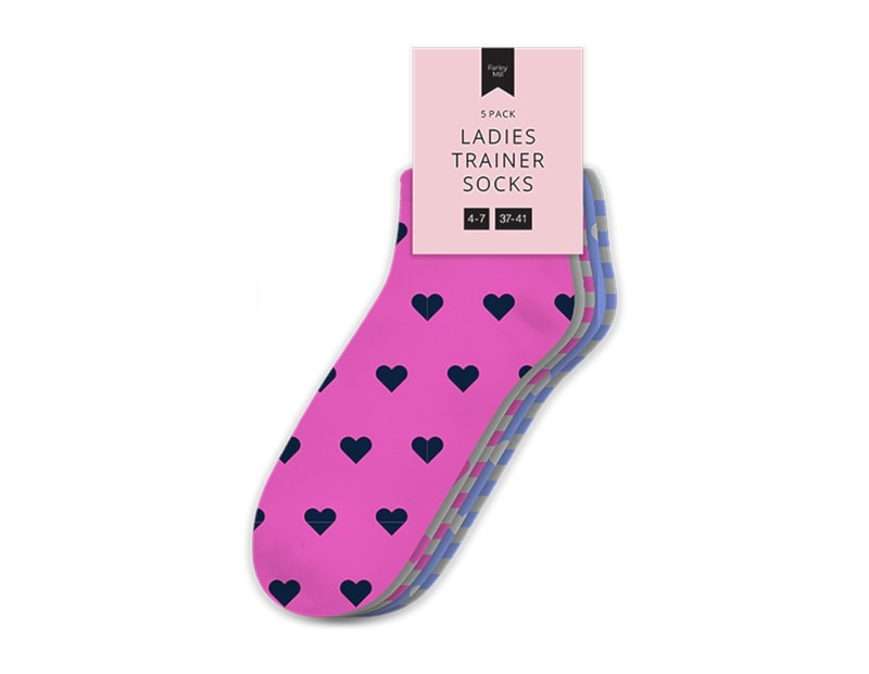 Wholesale Ladies Printed Trainer Socks 5pk