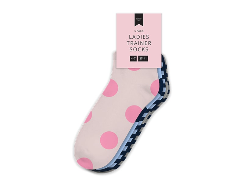 Wholesale Ladies Printed Trainer Socks 5pk