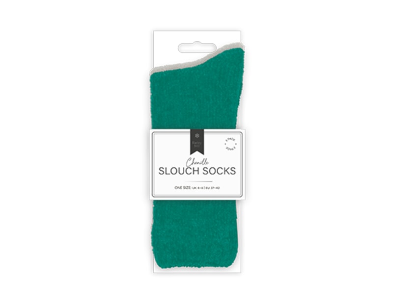 Wholesale Ladies Plain Chenille Slouch Socks 2pk