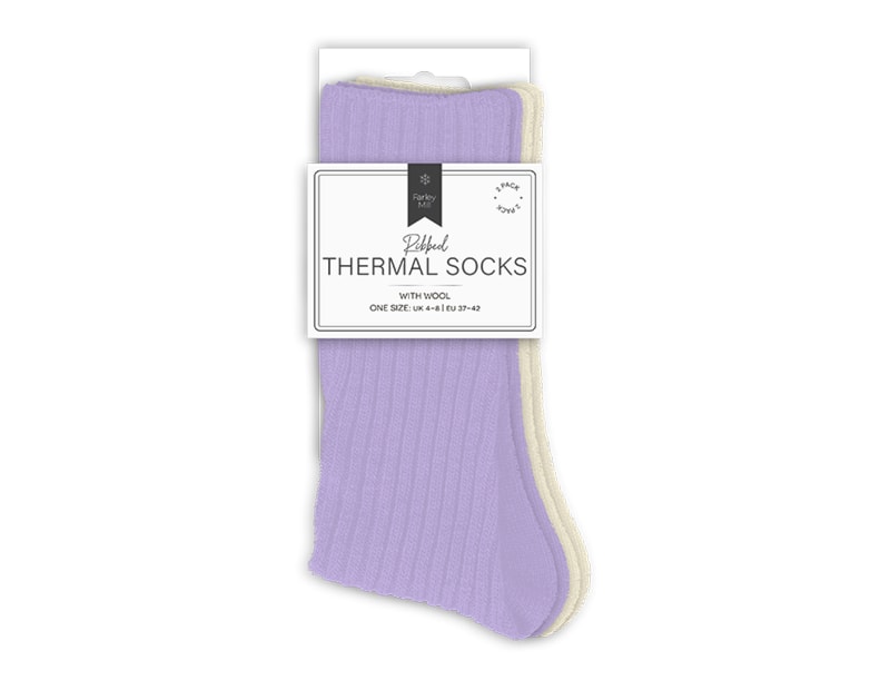 Wholesale Ladies Plain Ribbed Thermal Socks with Wool 2pk