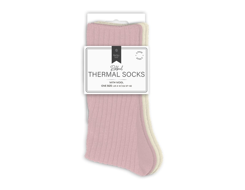 Wholesale Ladies Plain Ribbed Thermal Socks with Wool 2pk