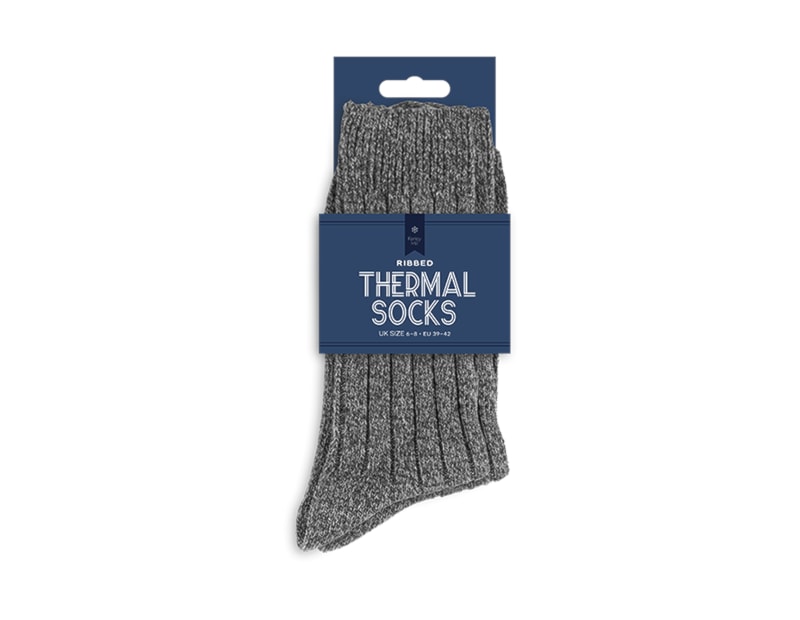 Wholesale Men's Plain Ribbed Thermal Socks with Wool 2pk