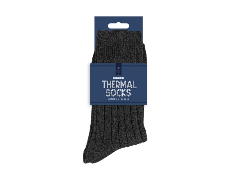 Wholesale Men's Plain Ribbed Thermal Socks with Wool 2pk