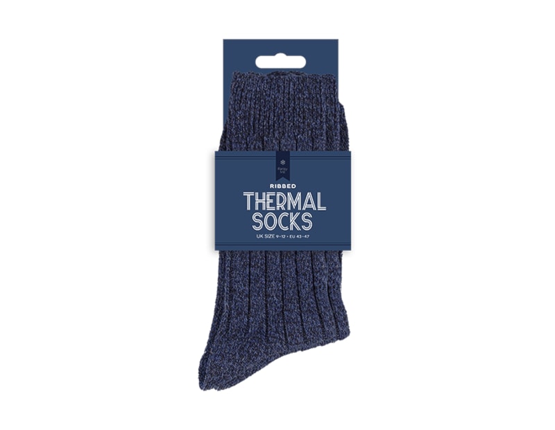 Wholesale Men's Plain Ribbed Thermal Socks with Wool 2pk