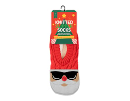 Wholesale Men's Christmas Novelty Knitted Slipper Socks with Fleece Lining