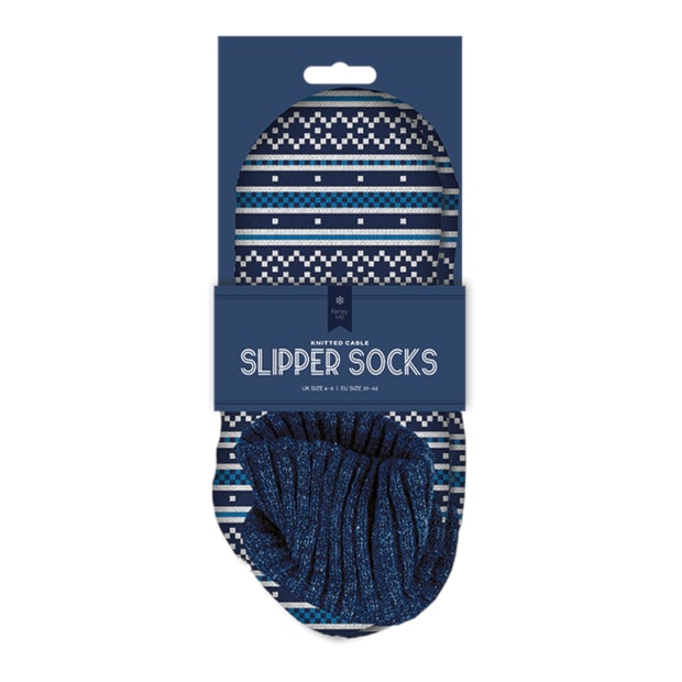 Wholesale Men's Pattern Knitted Cable Slipper Socks with Cuff