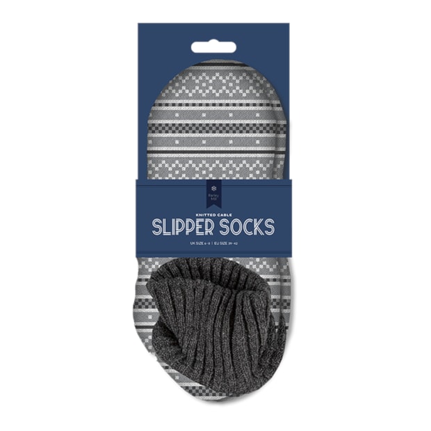 Wholesale Men's Pattern Knitted Cable Slipper Socks with Cuff