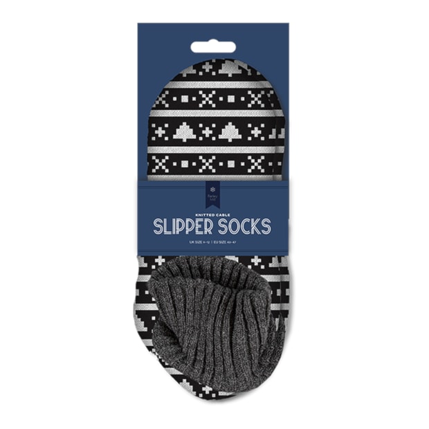 Wholesale Men's Pattern Knitted Cable Slipper Socks with Cuff