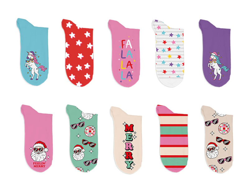 Wholesale Girls Printed Novelty Lurex Socks 5pk