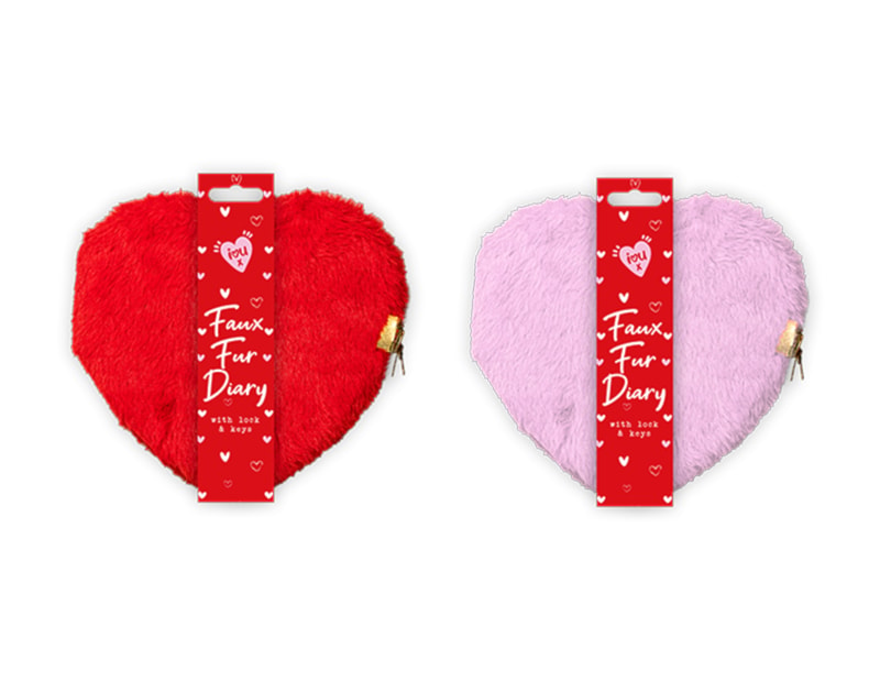 Wholesale Valentine Heart Faux Fur Diary with Lock PDQ