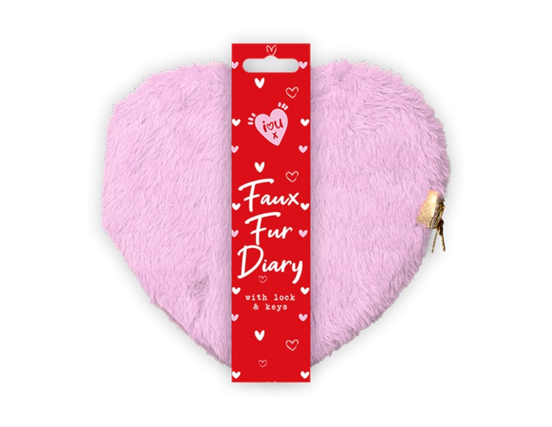 Wholesale Valentine Heart Faux Fur Diary with Lock PDQ