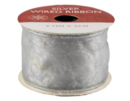 Silver Christmas Wired Ribbon