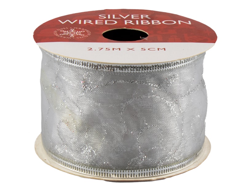 Silver Christmas Wired Ribbon