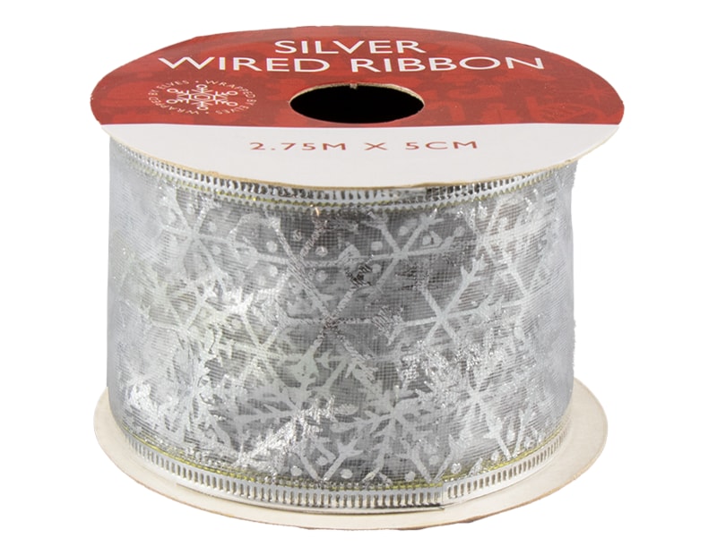 Silver Christmas Wired Ribbon