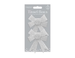 Wholesale Silver & White Glitter Tinsel Bows