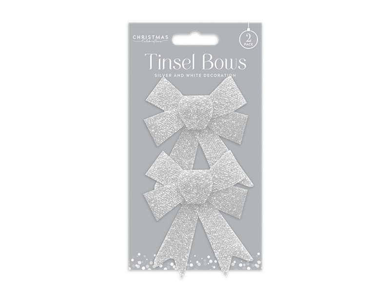 Wholesale Silver & White Glitter Tinsel Bows