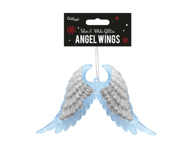 Wholesale Silver & White Glitter Acrylic Angel Wings | Gem Imports