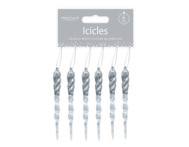 Wholesale Silver & White Acrylic Glitter Icicles