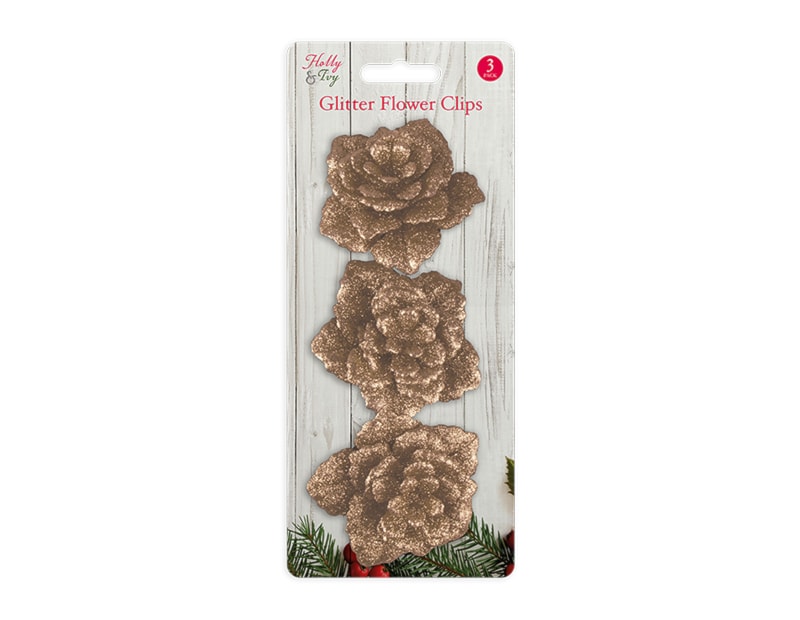 Wholesale 3 glitter flower clips